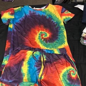 Red and Yellow Spiral Pajama Set Intimates